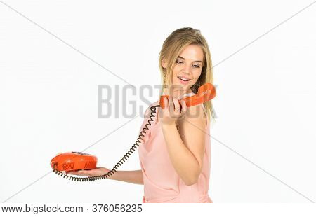 Playful Interlocutor. Administrator Answers Phone. Old Fashioned Secretary. Happy Girl Talking Retro