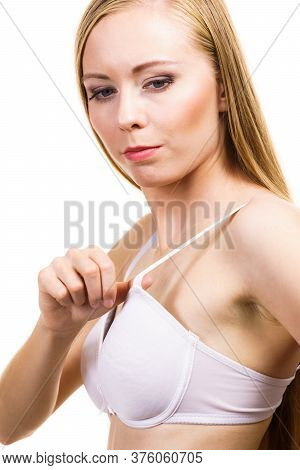Woman Wearing Too Big Bra