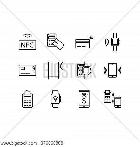 Nfc Payment Icons. Contactless Wireless Pay Sign Logo. Vector Sign Of Smartphone And Card Nfc Paying