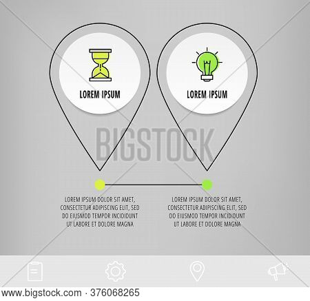 Infographics Circles With 2 Steps, Icons. Flatline Vector Template. Can Be Used For Two Diagrams, Bu