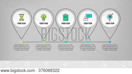 Infographics Circles With 5 Steps, Icons. Flatline Vector Template. Can Be Used For Five Diagrams, B