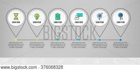 Infographics Circles With 6 Steps, Icons. Flatline Vector Template. Can Be Used For Six Diagrams, Bu