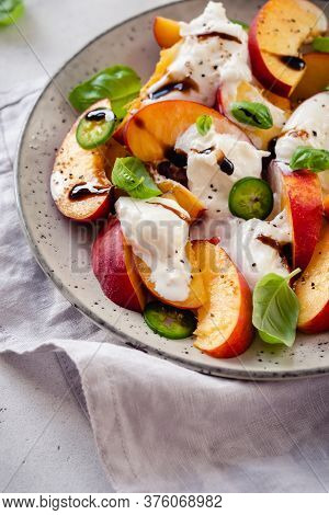 Fresh Summer Salad With Peaches And Buratta Cheese