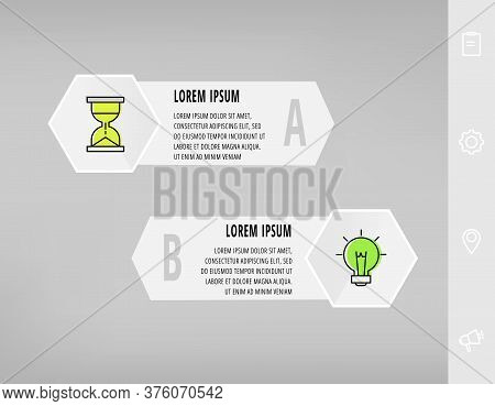 Infographics With 2 Hexagons, Arrows. Modern Vector Template. Can Be Used For Two Diagrams, Business