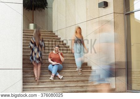 Manager, Paperwork. Caucasian Inclusive Plus-size Model In Daily Routine. Realness, Tolerance. Her L