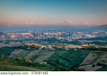Sunset In The Fields Of Marche From The Village Of Acquaviva Picena