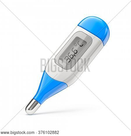 Electronic medical thermometer isolated on white. Top view of digital thermometer - 3d icon rendering
