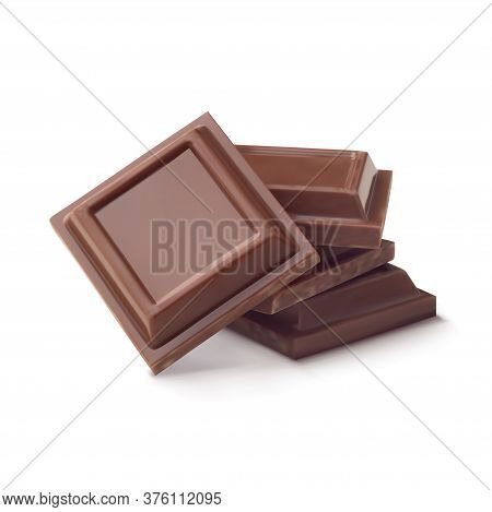 Pieces Of Milk Chocolate Bar Isolated On White Background In Vector Illustration