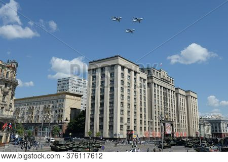 Moscow, Russia - June 24, 2020:military Transport Aircraft Il-76md In The Sky Over Moscow During The
