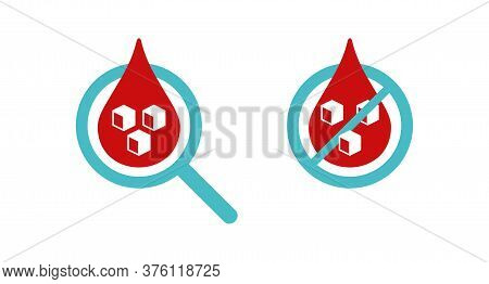 Diabet Icon - Sugar Cubes Inside Blood Drop - Glucose Level Sign In Two Variations - Crossed And Ins