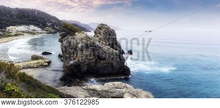Summer Morning With Colorful Sky During Sunrise. Scenic Image Of Pelekas Beach. Wonderful Morning Se