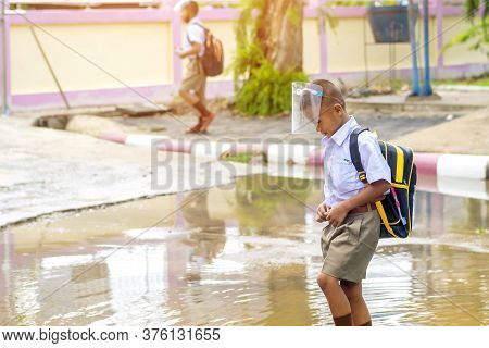 Kanchanaburi,thailand-july 2,2020:thai Students Wear Various Medical Masks To Prevent Themselves Fro