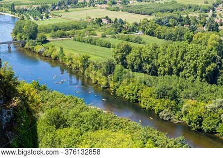view over river of the Dordogne valley from Domme, Aquitane, France