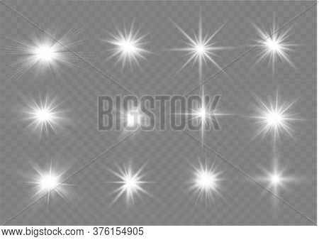 White Glowing Light Explodes On A Transparent Background. Sparkling Magical Dust Particles. Bright S