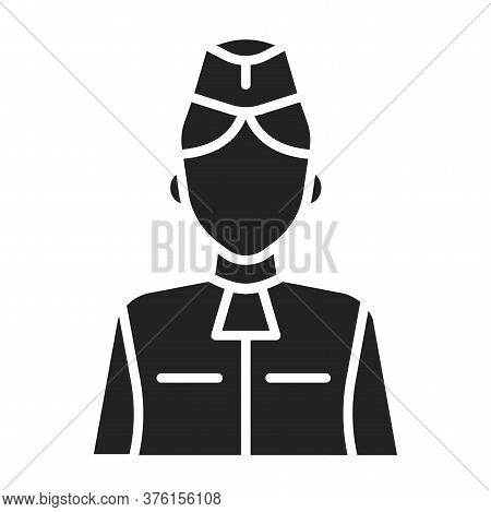 Stewardess Black Glyph Icon. Member Of An Aircrew Employed By Airlines Aboard Commercial Flights. Pi