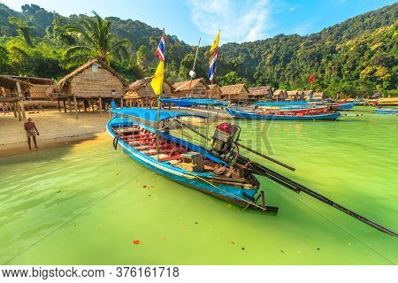Surin Islands, Ko Phra Thong, Thailand - January 3, 2016: Surin Islands Of Phang Nga Bay. Fisherman 