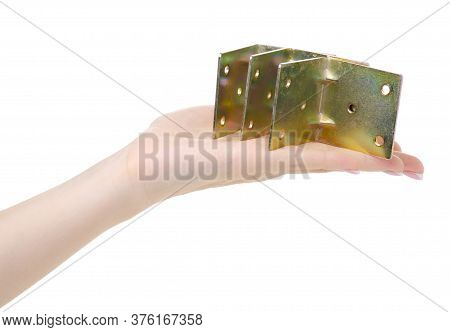 Furniture Metal Corner In Hand On White Background Isolation