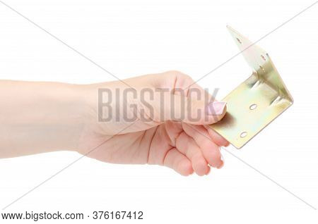 Furniture Metal Corner In Hand On White Background Isolation