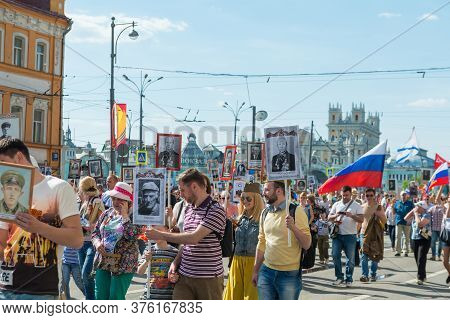 Moscow, Russia - May 9: Immortal Regiment Marches On. Moscow Celebrates 71-th Victory Day Anniversar