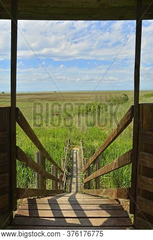 The Interior Of A Wooden Wildlife Observation Tower In The Wetlands Of Isola Della Cona In Friuli-ve
