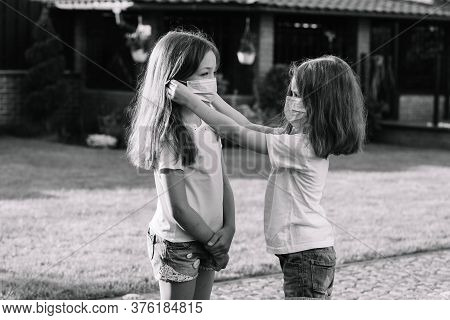 The Medical Mask On Children's Face. Happy Medical Mask.