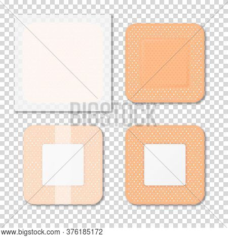 Vector 3d Realistic Medical Patch Icon Set Closeup Isolated On Transparent Background. Design Templa