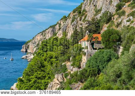 Small croatian town Seget Donji near the Trogir town at Adriatic coast, Croatia. Beautiful Mediterranean seascaoe in Croatia
