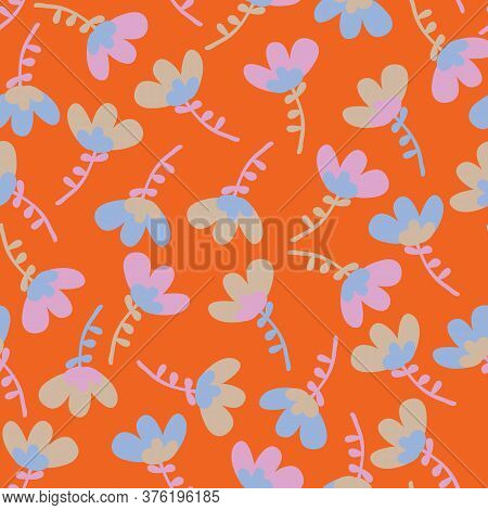 Red With Whimsical Funky Florals Seamless Pattern Background Design.
