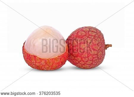Close Up Of Lychee, Lichi  Isolated On White Background