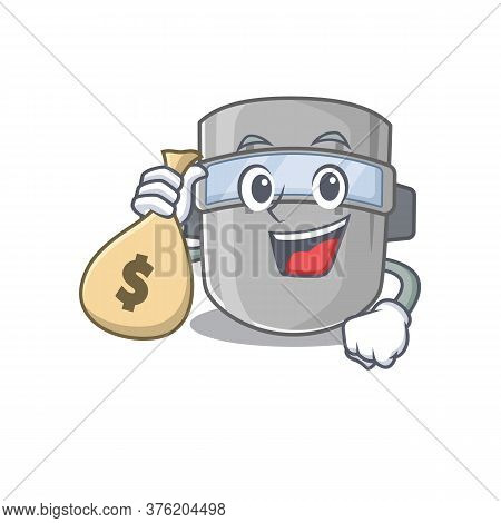 Crazy Rich Welding Mask Mascot Design Having Money Bags