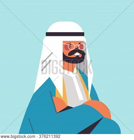 Arabic Man In Traditional Clothes Smiling Arab Guy Avatar Male Cartoon Character Portrait Vector Ill