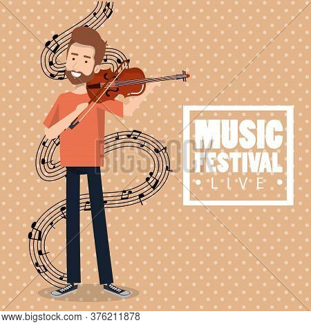 Music Festival Live With Man Playing Violin Vector Illustration Design