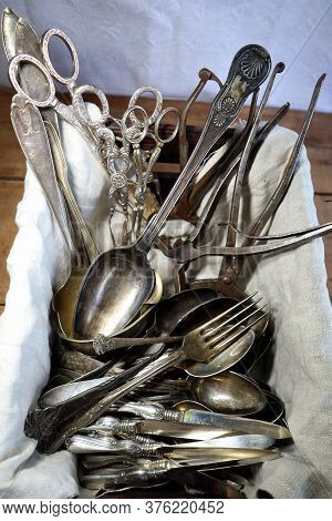 Lot Of Different Silver Cutlery In A Box