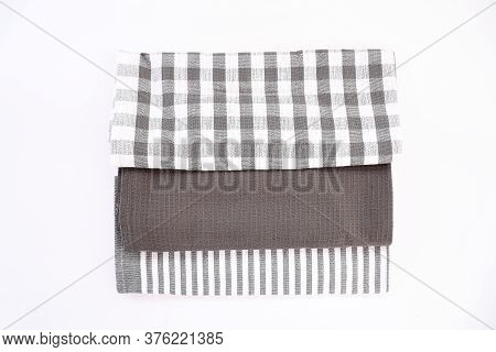 Top View New Kitchen Towels In Black Gray Strip And White Color Simple Pattern In Differnet Style On