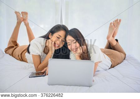 Asian Lesbian Love Couple Daily Lifestyle. Indoor Activity Together At Home. Pride And The Lgbt Comm