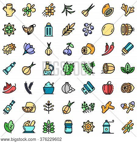Condiment Icons Set. Outline Set Of Condiment Vector Icons Thin Line Color Flat On White