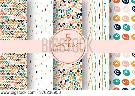 Hand Drawn Circle Pattern Of Brush Stroke. Vector Seamless Pattern Set Geometric Texture Shapes. Abs