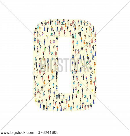 Large Group Of People In Letter O Form. People Font. Clean Vector Font. Vector