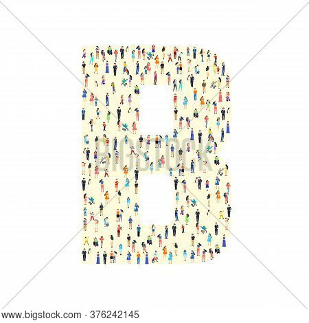 Large Group Of People In Letter B Form. People Font. Clean Vector Font. Vector