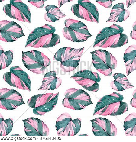 Beautiful Vector Seamless Pattern With Watercolor Tropical Leaves. Stock Illustration