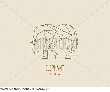 Polygon Elephant Silhouette. Low Poly Animal. Abstract Geometric Logo Icon. Triangle Graphic, Origam