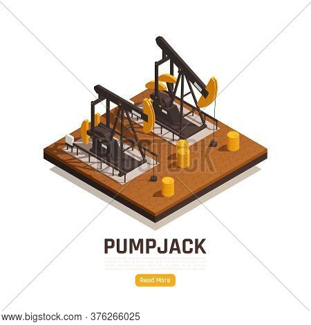 Natural Resources Oilfield Technology Pumping Unit Isometric Web Page With 2 Pumpjacks And Yellow Ba