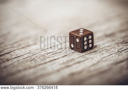 Dice On Table, Vintage Effect. Background For Casino Games, Gambling, Luck Or Randomness. Rolling Th