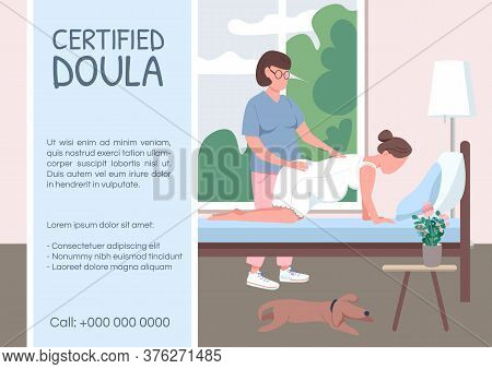 Certified Doula Poster Flat Vector Template. Prenatal Care. Help With Child Birth. Brochure, Booklet