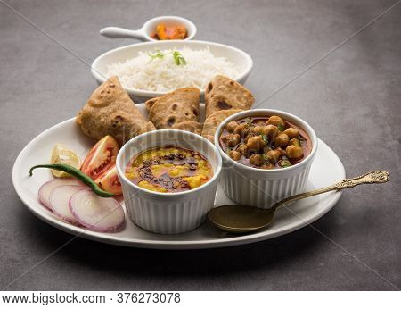 Indian Food Platter Or Thali Contains Vegetarian Recipes, A Complete Meal