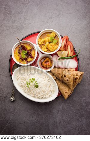 Indian Food Platter Or Thali Contains Vegetarian Recipes, A Complete Meal