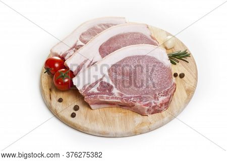 Raw pork loin isolated on white background.