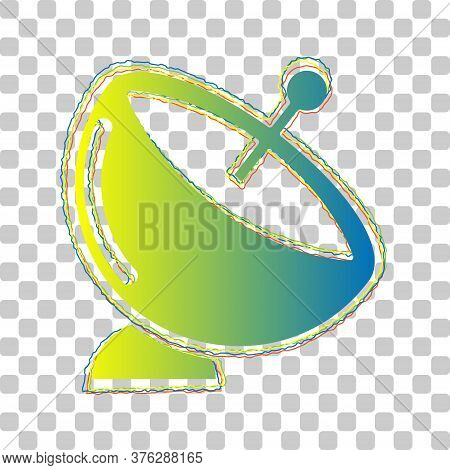 Satellite Dish Sign. Blue To Green Gradient Icon With Four Roughen Contours On Stylish Transparent B