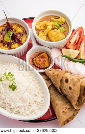 Indian Food Platter Or Thali Contains Vegetarian Recipes, A Complete Meal