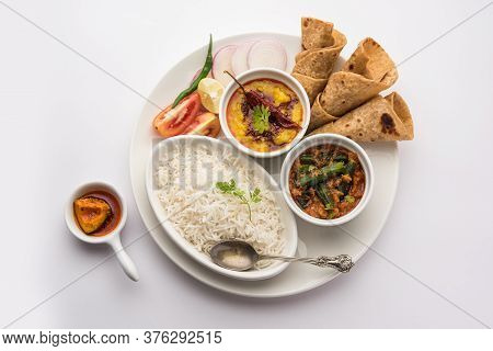 Indian Food Platter Or Thali Contains Vegetarian Recipes, A Complete Meal